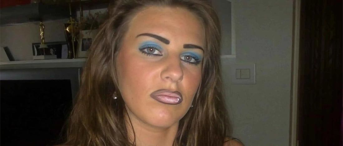 An image of a woman wearing terrible makeup