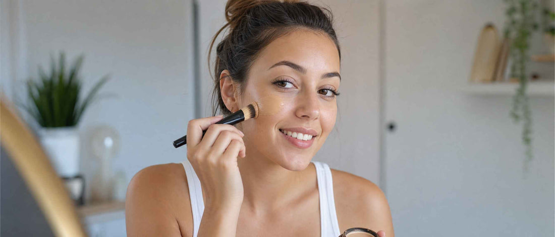 a woman applying foundation