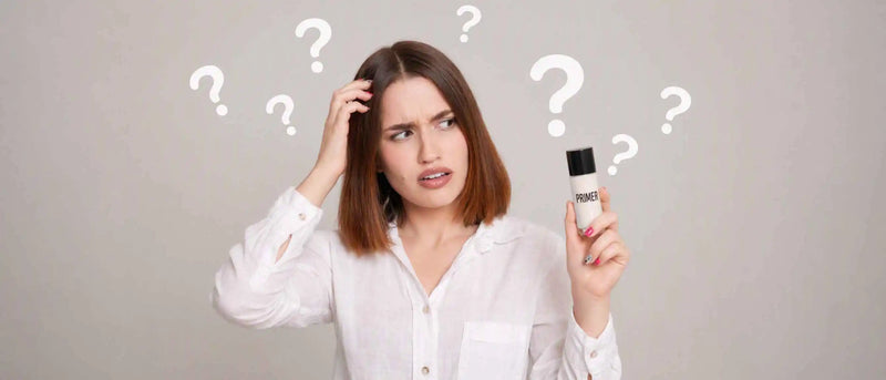 An image of a woman confused about using primer
